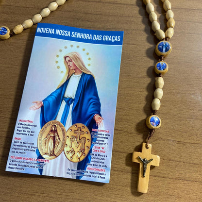 TERÇO DE MADEIRA NOSSA SENHORA DAS GRAÇAS 7 MEDALHAS 08MM (3 UNIDADES)