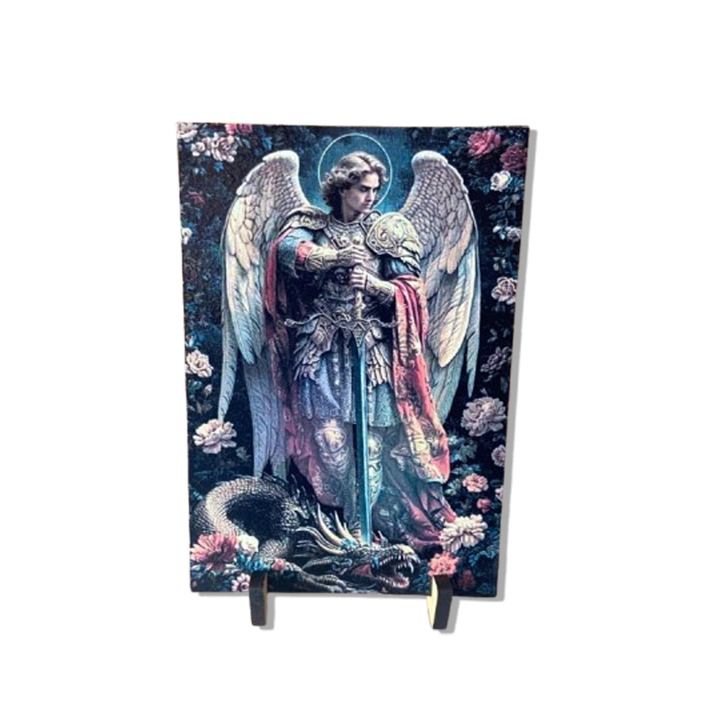 PLAQUINHA DE MESA MDF RESINADO SÃO MIGUEL ARCANJO 19CM x 13CM  (1 UNIDADE)