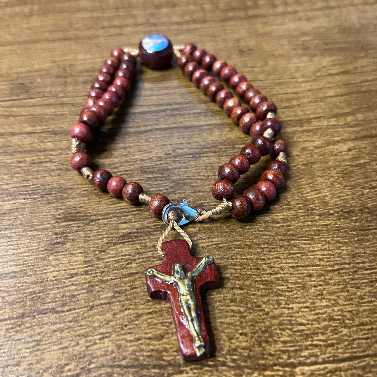 TERÇO PULSEIRA MADEIRA NOSSA SENHORA DE FÁTIMA MOD2 (12 UNIDADES)