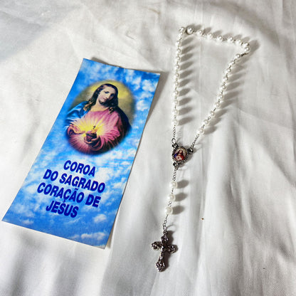 TERÇO PÉROLA SAGRADO CORAÇÃO DE JESUS E IMACULADO CORAÇÃO DE MARIA 06MM (1 UNIDADE)