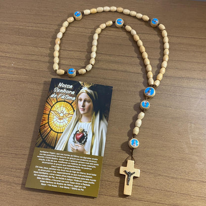 TERÇO DE MADEIRA NOSSA SENHORA DE FÁTIMA 7 MEDALHAS (3 UNIDADES)