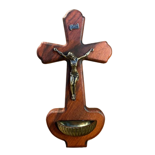 CRUCIFIXO DE PAREDE PORTA ÁGUA BENTA 21,5CM (1 UNIDADE)