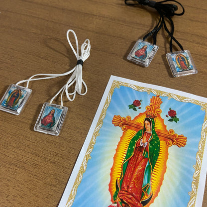 ESCAPULÁRIO CORDINHA SAGRADO CORAÇÃO DE JESUS E NOSSA SENHORA DE GUADALUPE  (12 UNIDADES)