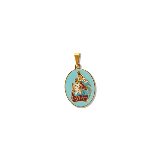 PINGENTE DOURADO OVAL NOSSA SENHORA DO CARMO COLORIDO (6 UNIDADES)