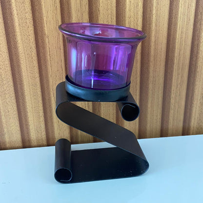 CASTIÇAL DE VIDRO ROXO COM SUPORTE DE METAL 12,5CM (1 UNIDADE)