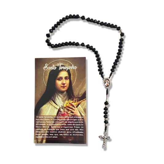 TERÇO CRISTAL PRETO SANTA TERESINHA 8MM (1 UNIDADE)