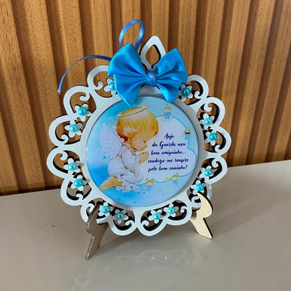 MEDALHÃO DE BERÇO ANJINHO AZUL COM ORAÇÃO (1 UNIDADE)
