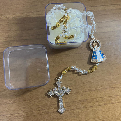 TERÇO DE NOIVA CRISTAL NOSSA SENHORA APARECIDA MOD3 10MM (1 UNIDADE)