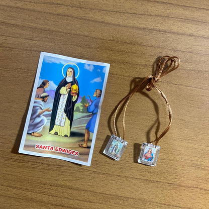 ESCAPULÁRIO CORDINHA SANTA EDWIGES E SAGRADO CORAÇÃO DE JESUS (12 UNIDADES)