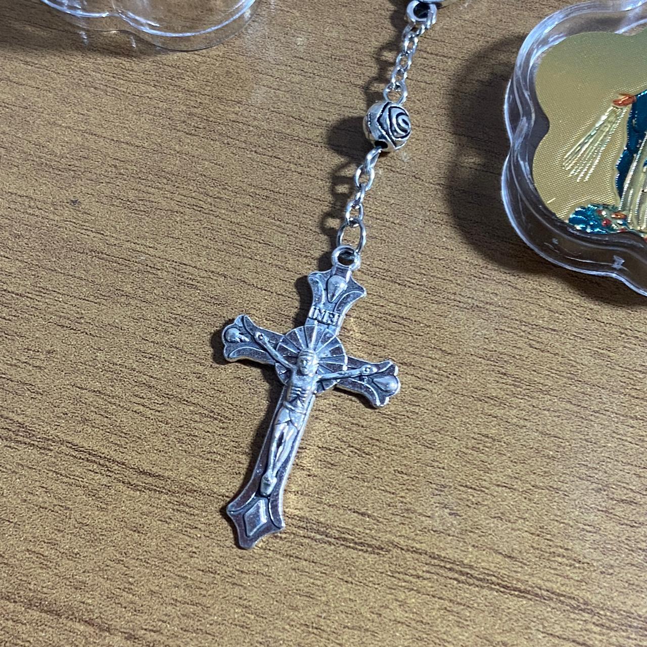 DEZENA DE METAL CONTA DE ROSAS NOSSA SENHORA DAS GRAÇAS 06MM  (6 UNIDADES)