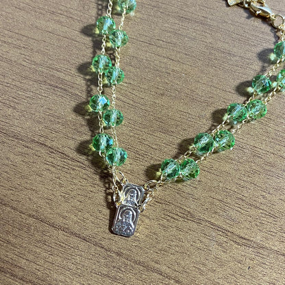 PULSEIRA ESCAPULARIO CRISTAL VERDE CLARO TRANSPARENTE (3 UNIDADES)
