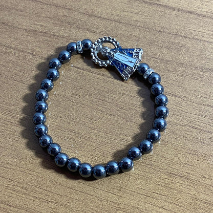 PULSEIRA HEMATITA NOSSA SENHORA APARECIDA COM STRASS (6 UNIDADES)