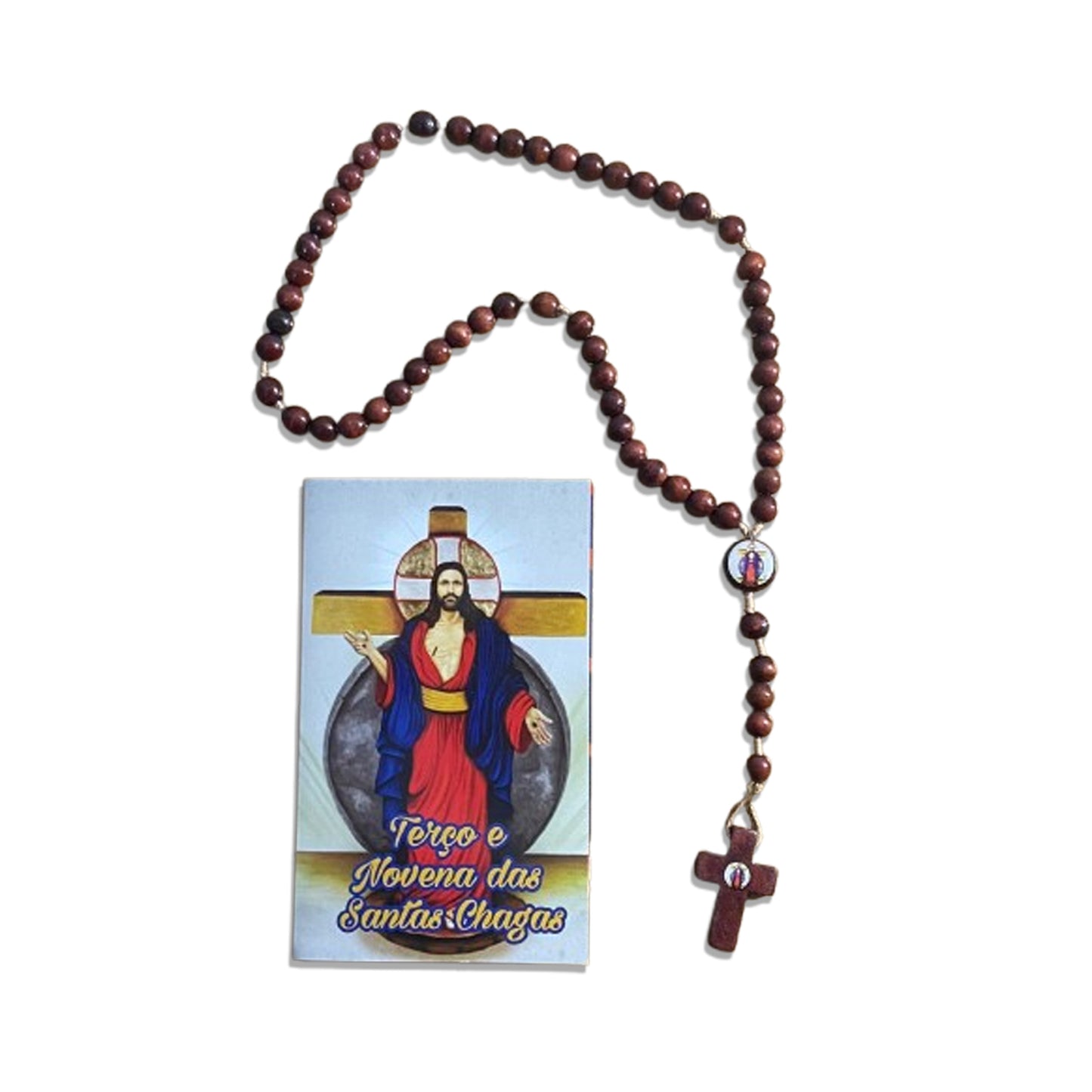 TERÇO DE MADEIRA SANTAS CHAGAS 8MM (3 UNIDADES)