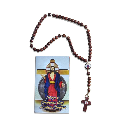 TERÇO DE MADEIRA SANTAS CHAGAS 8MM (3 UNIDADES)