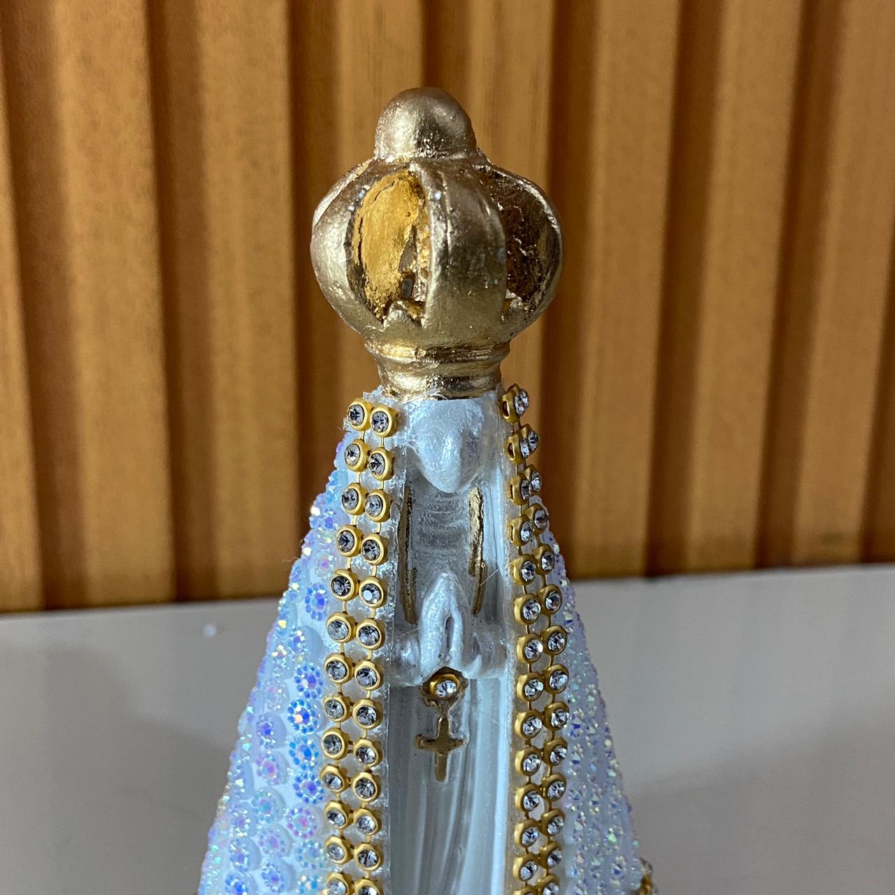IMAGEM DE GESSO NOSSA SENHORA APARECIDA  BRANCA COM STRASS 10,5CM (1 UNIDADE)