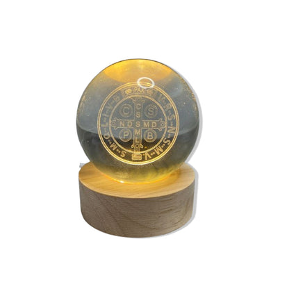 LUMINÁRIA LED BOLA DE VIDRO MEDALHA SÃO BENTO (1 UNIDADE)