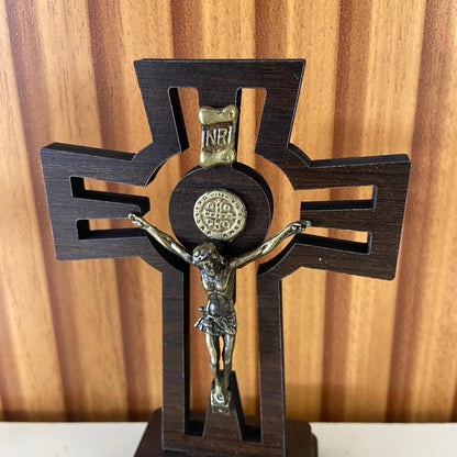 CRUCIFIXO MDF DE MESA TABACO  12CM (1 UNIDADE)