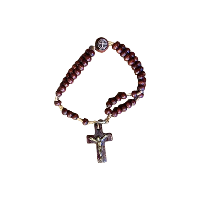 TERÇO PULSEIRA MADEIRA SÃO BENTO MARROM (12 UNIDADES)