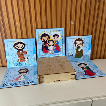 KIT QUEBRA CABEÇA INFANTIL MDF SANTOS SORTIDOS MOD3 (5 UNIDADE)