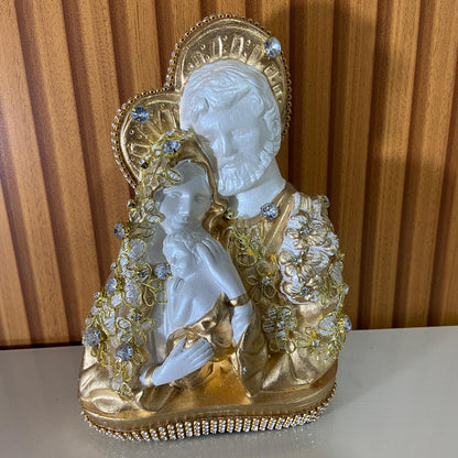 BUSTO DE GESSO SAGRADA FAMÍLIA DECOUPAGE DOURADO 20CM (1 UNIDADE)