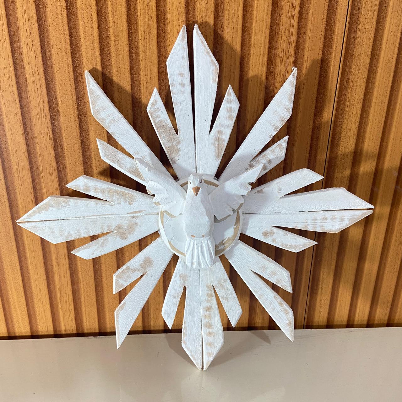 MANDALA MADEIRA BRANCA DIVINO ESPIRITO SANTO 33X33CM  (1 UNIDADE)