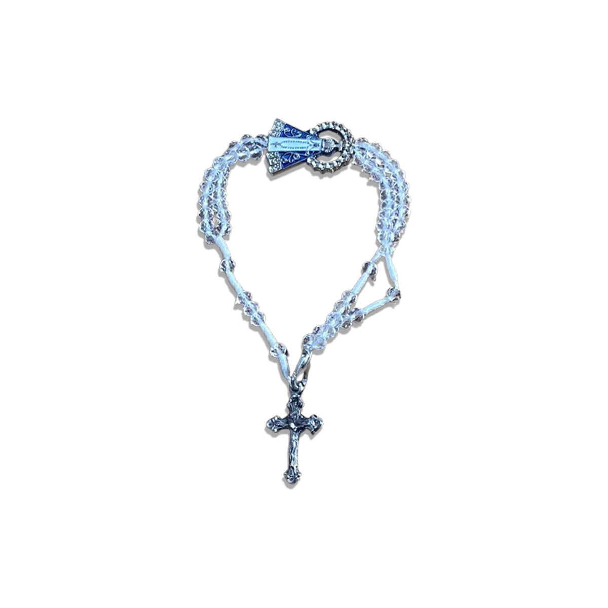 TERÇO PULSEIRA CRISTAL NOSSA SENHORA APARECIDA TRANSPARENTE  (3 UNIDADES)