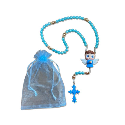 TERÇO PÉROLA AZUL ANJINHO AZUL DE BISCUIT (1 UNIDADE)