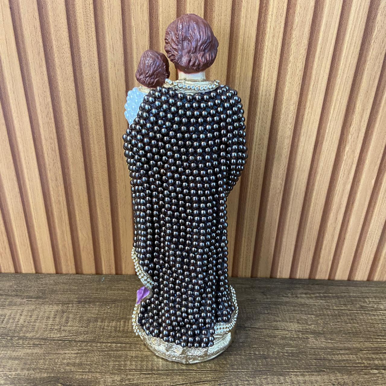 IMAGEM DE GESSO SÃO JOSÉ PEROLADA COM STRASS 30CM (1 UNIDADE)
