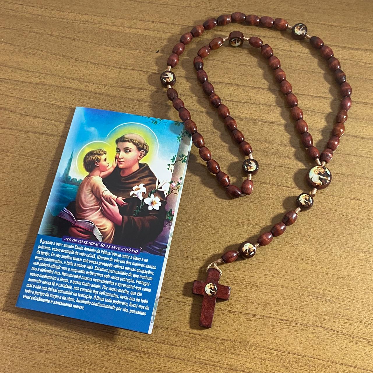 TERÇO DE MADEIRA SANTO ANTÔNIO 7 MEDALHAS 08MM MOD2 (3 UNIDADES)