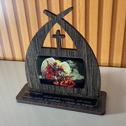 CAPELA MDF TABACO RESINADA SÃO MIGUEL ARCANJO 15CM (1 UNIDADE)