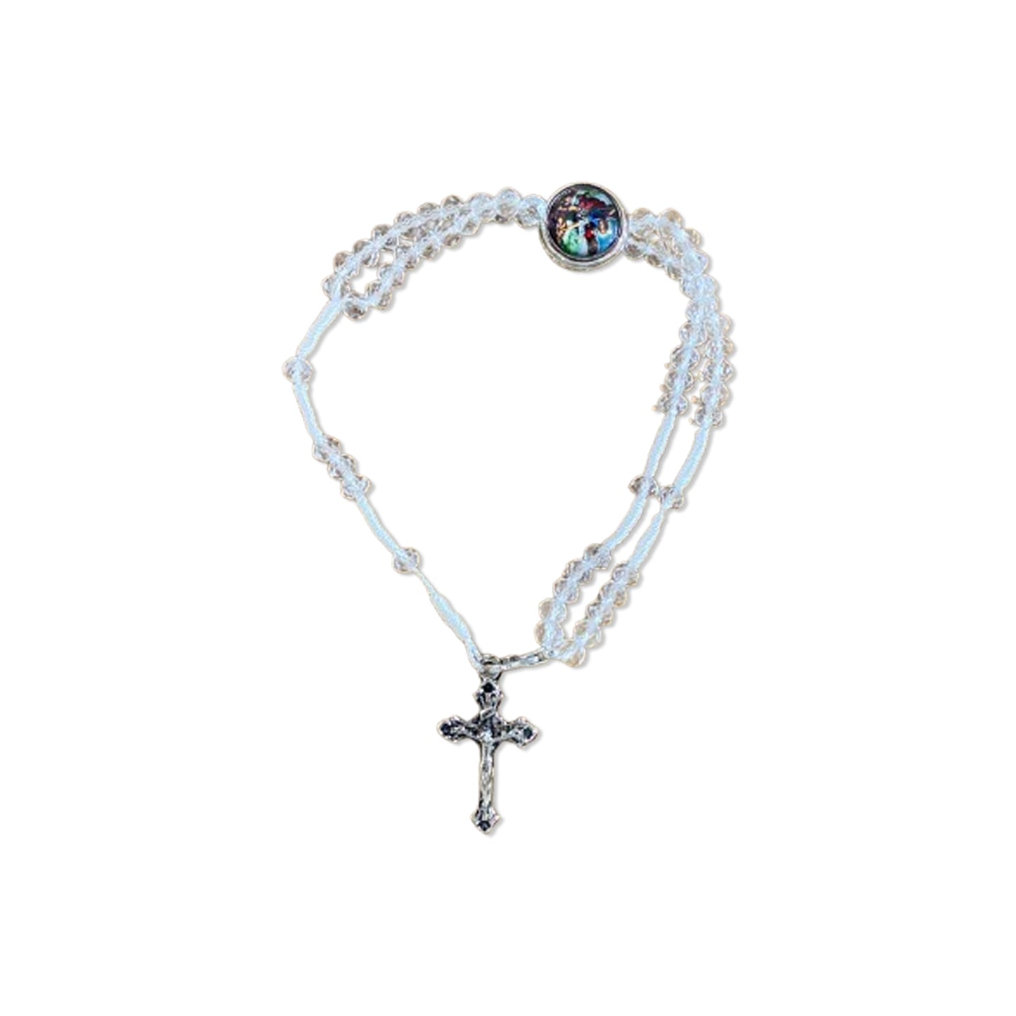 TERÇO PULSEIRA CRISTAL TRANSPARENTE COM MEDALHA RESINADA SÃO MIGUEL ARCANJO  (3 UNIDADES)