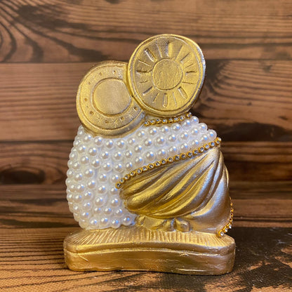 BUSTO DE GESSO SAGRADA FAMÍLIA BRANCO E DOURADO COM PÉROLA E STRASS 13CM MOD 2 (1 UNIDADE)