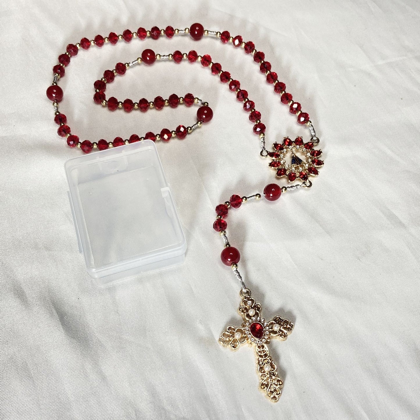 TERÇO DE NOIVA CRISTAL VERMELHO NOSSA SENHORA APARECIDA 08MM (1 UNIDADE)