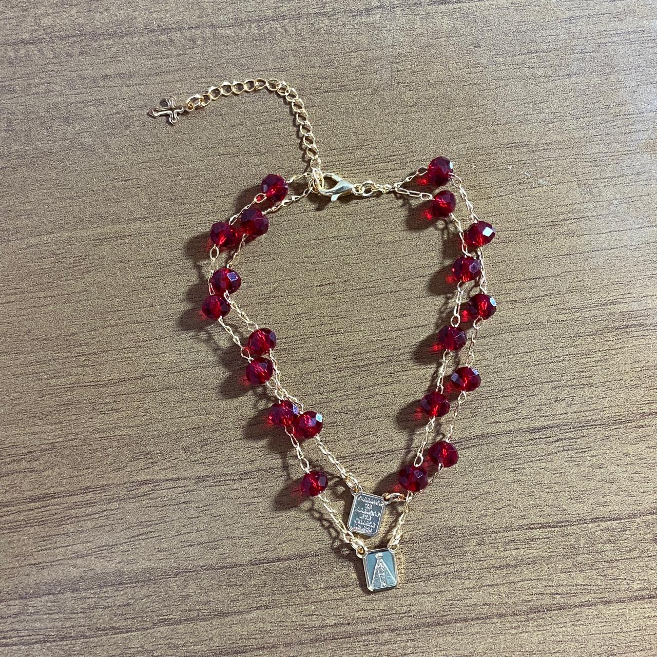 PULSEIRA ESCAPULARIO CRISTAL VERMELHO TRANSPARENTE (3 UNIDADES)