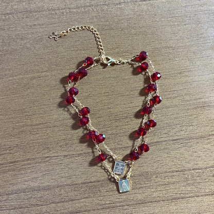 PULSEIRA ESCAPULARIO CRISTAL VERMELHO TRANSPARENTE (3 UNIDADES)