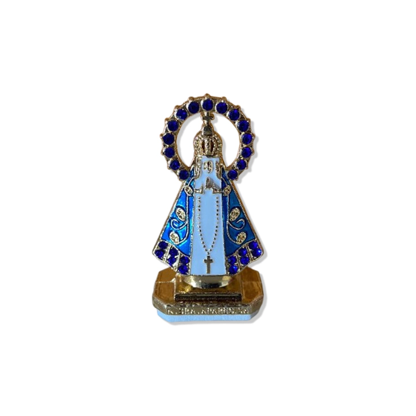 IMAGEM NOSSA SENHORA APARECIDA PARA CARRO COM STRASS AZUL (12 UNIDADES)