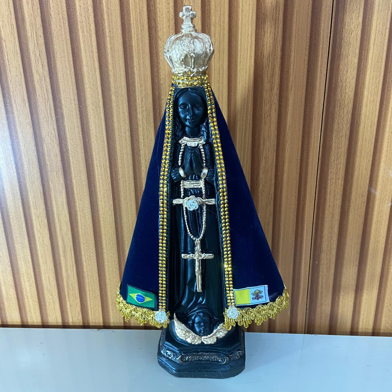 IMAGEM DE GESSO NOSSA SENHORA APARECIDA COM MANTO E STRASS MOD2 33CM  (1 UNIDADE)
