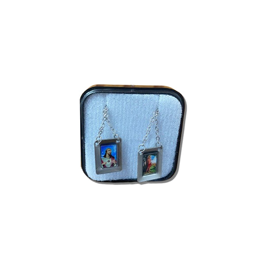 ESCAPULÁRIO INOX RESINADO COLORIDO SAGRADO CORAÇÃO DE JESUS E SÃO SEBASTIÃO  (6 UNIDADES)