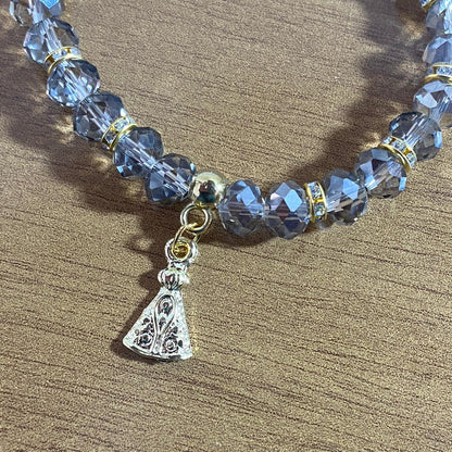 PULSEIRA CRISTAL CINZA TRANSPARENTE NOSSA SENHORA APARECIDA  (06 UNIDADES)