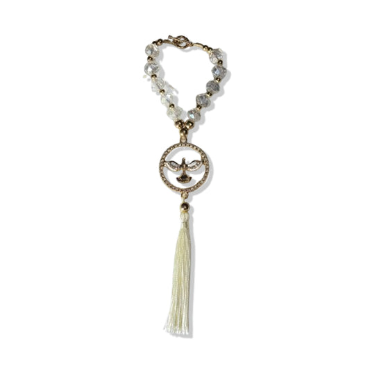DEZENA PARA CARRO CRISTAL DIVINO ESPÍRITO SANTO DOURADO MOD2 8MM (3 UNIDADES)