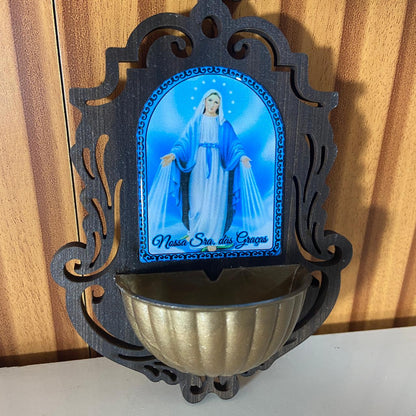 PORTA AGUA BENTA MDF NOSSA SENHORA DAS GRAÇAS 16CM (1 UNIDADE)