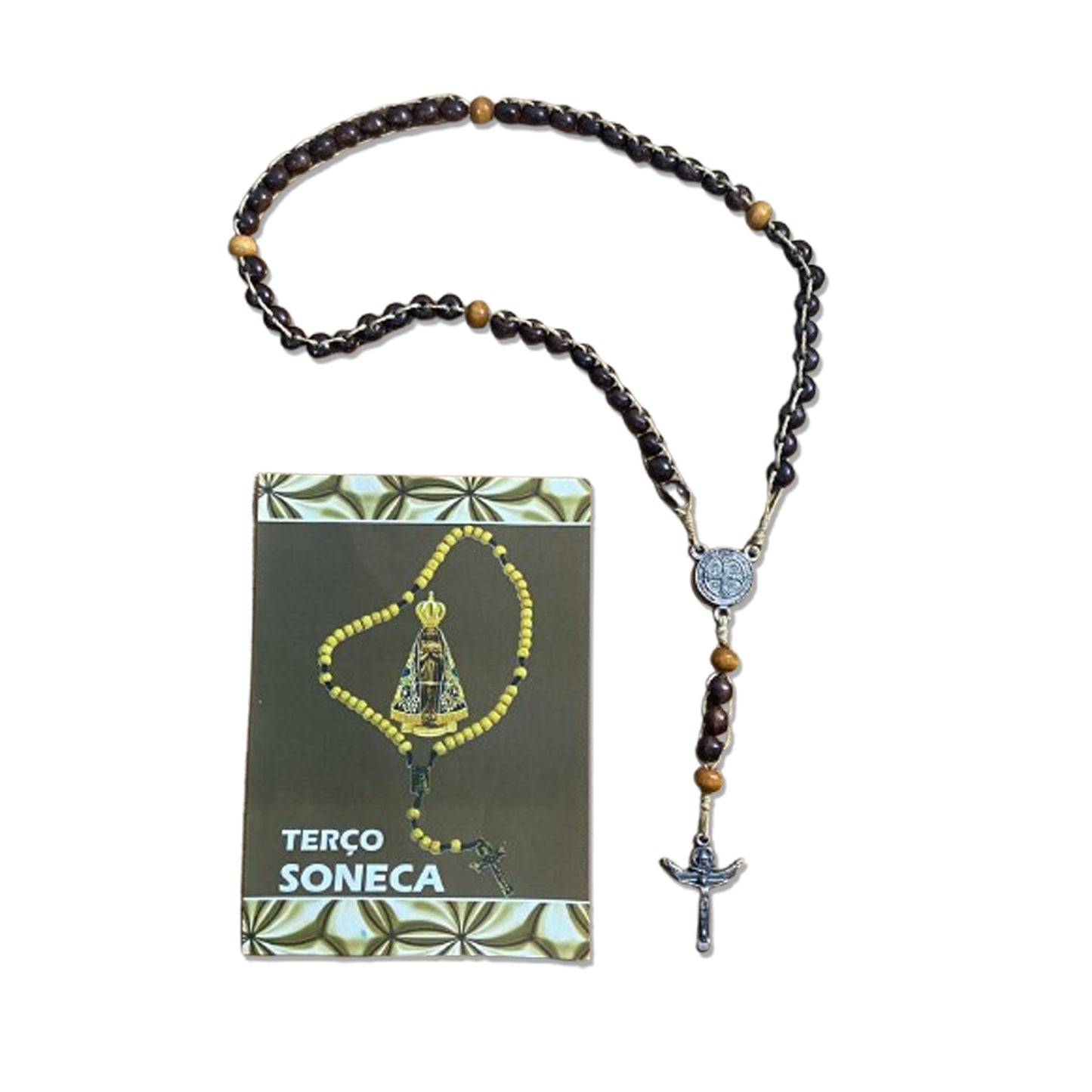 TERÇO DE MADEIRA SONECA MEDALHA SÃO BENTO 8MM(1 UNIDADE)