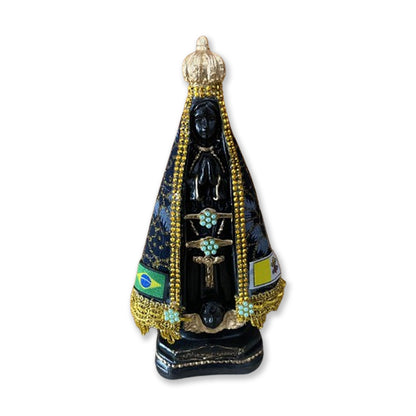 IMAGEM DE GESSO NOSSA SENHORA APARECIDA COM MANTO E STRASS MOD2 22CM (1 UNIDADE)