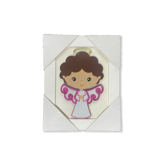 QUADRO MDF ANJO DA GUARDA ROSA INFANTIL COM ACRÍLICO 15,6CMX 12,6CM (1 UNIDADE)