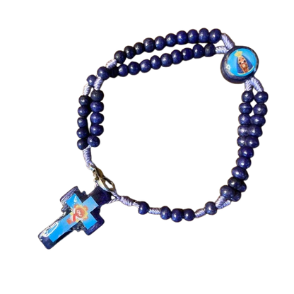 TERÇO PULSEIRA MADEIRA AZUL INFANTIL SANTOS SORTIDOS  04MM ( 12UNIDADES )