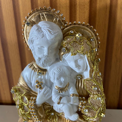 BUSTO DE GESSO SAGRADA FAMÍLIA DECOUPAGE DOURADA 15CM (1 UNIDADE)