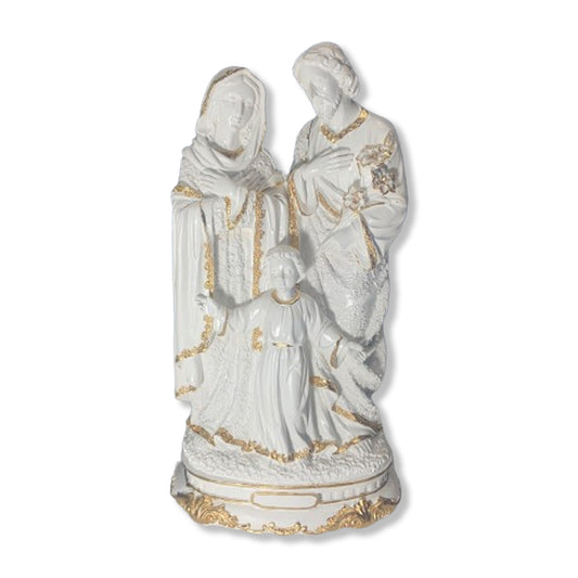 IMAGEM DE GESSO SAGRADA FAMÍLIA BRANCA E DOURADA 31CM (1 UNIDADE)