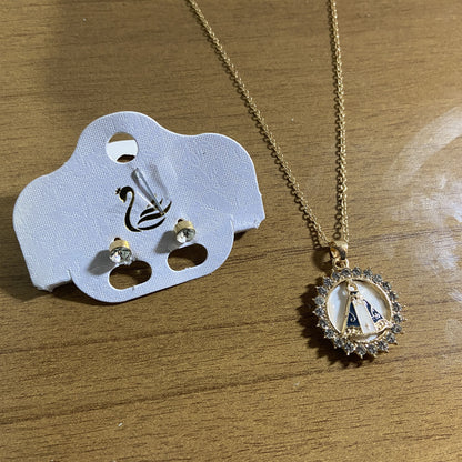 CORRENTE DOURADA COM BRINCO PONTA DE LUZ NOSSA SENHORA APARECIDA MOD 06  ( 1 UNIDADE)