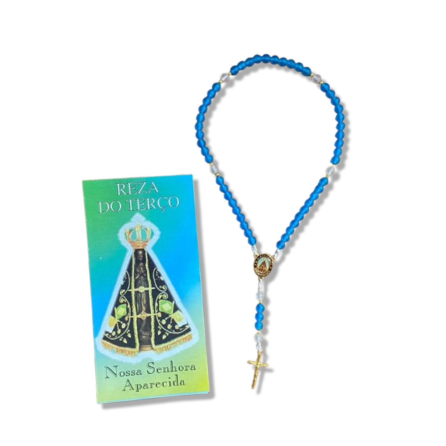 TERÇO PÉROLA AZUL NOSSA SENHORA APARECIDA 6MM MOD 2 (1 UNIDADE)