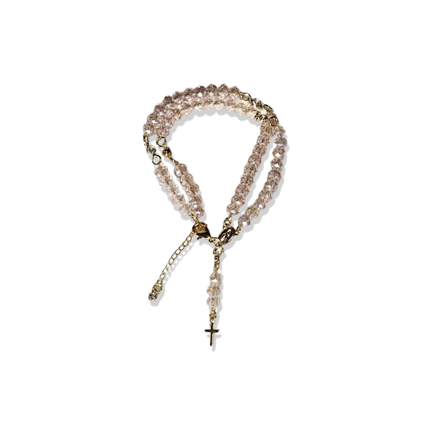 TERÇO PULSEIRA CRISTAL ROSA TRANSPARENTE (3 UNIDADES)